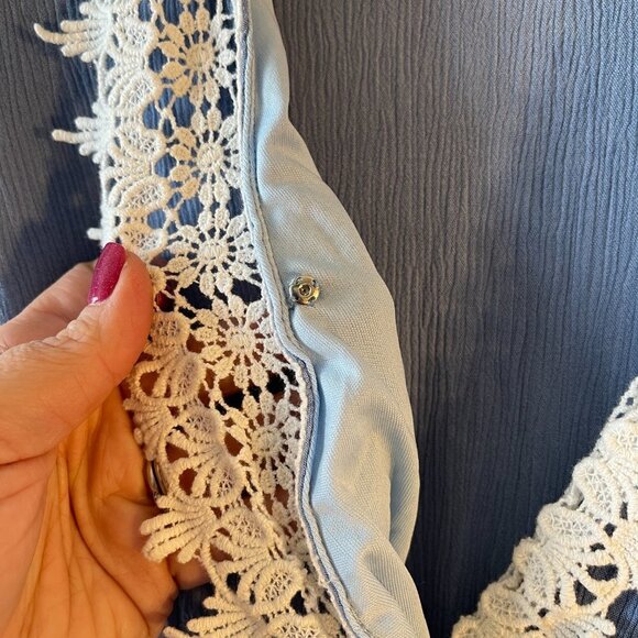 Women's S Tea & Cup White Lace Trim Romper Light Blue Romantic - Picture 5 of 11